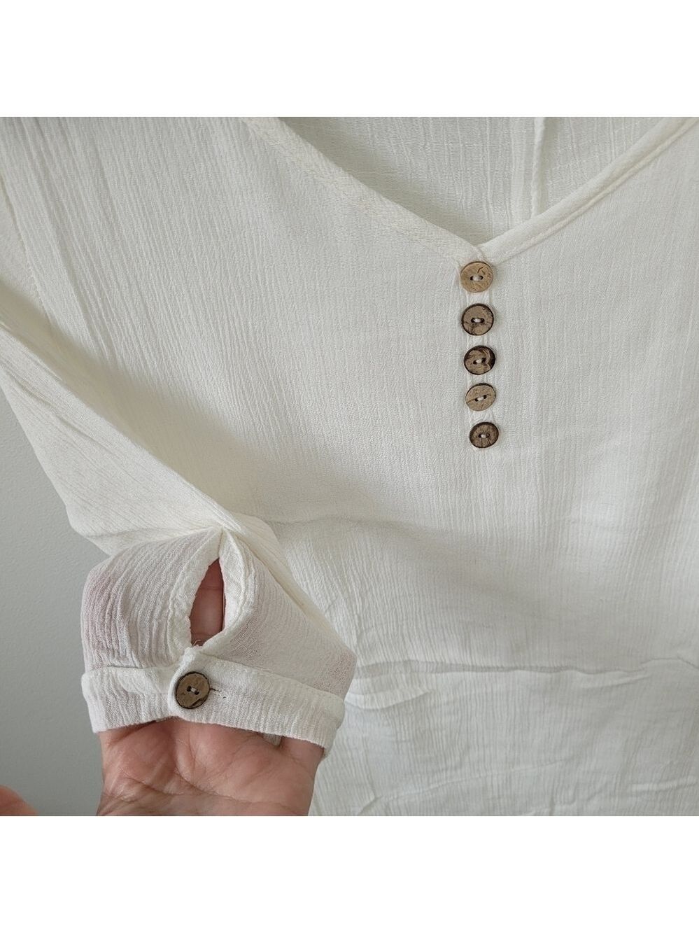 Dayou coastal linen white layered dress, small - Picture 5 of 16